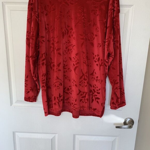 Jouly Women’s Size 1XL Red Floral Crushed Velvet Top Long Sleeve 90’s Vintage - Picture 3 of 10